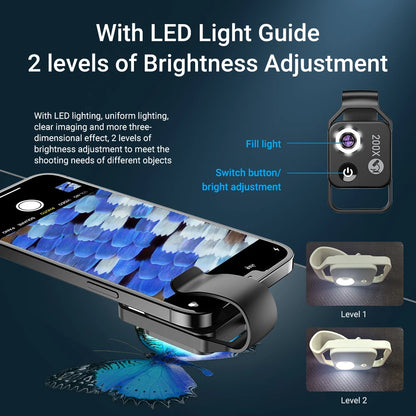 APEXEL 200X Zoom Digital Microscope Lens with LED for Smartphones