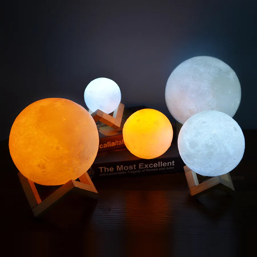 Mystical Moonlight - 3D Printed Rechargeable Moon Lamp with LED Touch | Night Light for Bedroom Ambiance