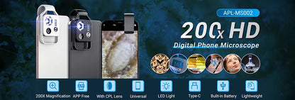 APEXEL 200X Zoom Digital Microscope Lens with LED for Smartphones