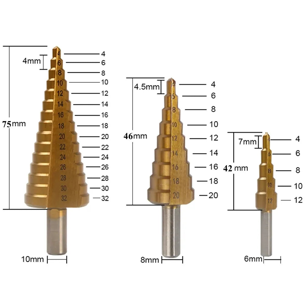 Yang Fan Tool Store 6Pcs Step Drill Bit Set - Versatile Wood and Metal Core Hole Opener, 4-12, 4-20, 4-32mm, 3, 6, 8mm.