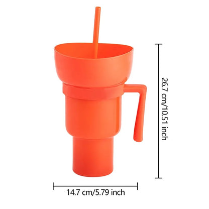 2-in-1 Stadium Snack and Beverage Cup with Handle and Straw