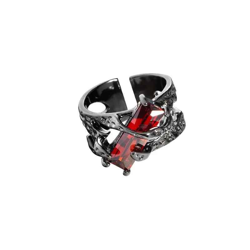 New Punk Black Rings Thorns Vine Twine Red Rhinestones Hollow Unsex Couple Finger Ring Women Men Jewelry Gift