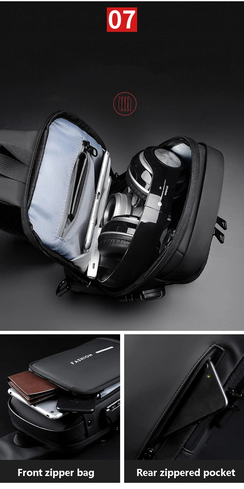 Men's Multifunctional Anti-theft Crossbody Bag with USB Charging