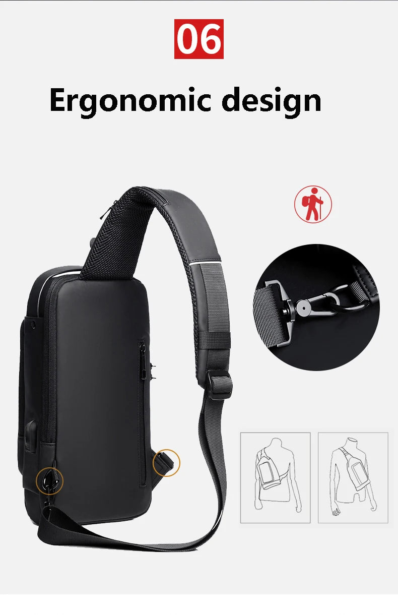 Men's Multifunctional Anti-theft Crossbody Bag with USB Charging