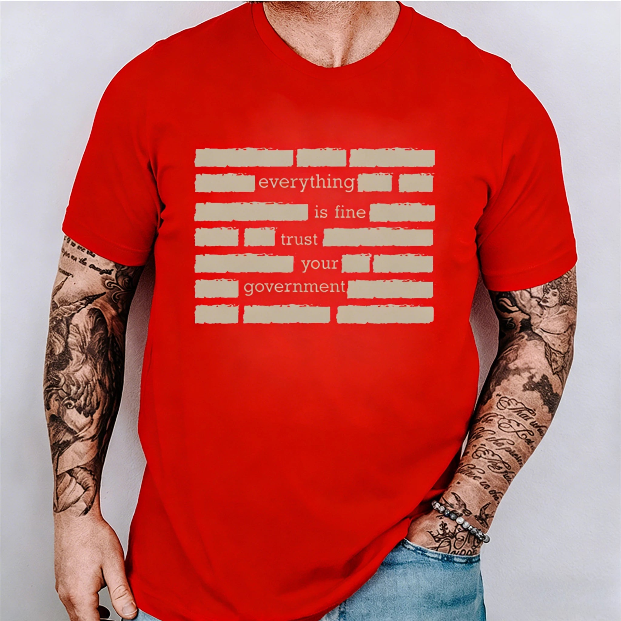 T Shirt for Men Summer Fashion Everything Is Fine Trust Your Government Meme Tees 2026 Short Sleeve Men T-shirt Adult Humor Tops