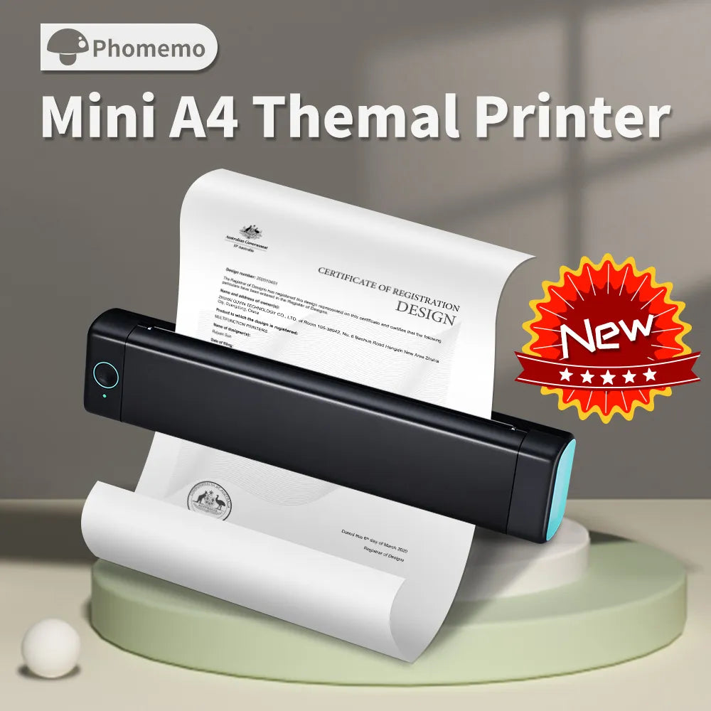 Phomemo M08F A4 Portable Thermal Printer, Supports 8.26"x11.69" A4 Thermal Paper, Wireless Mobile Travel Printers for Car & Office