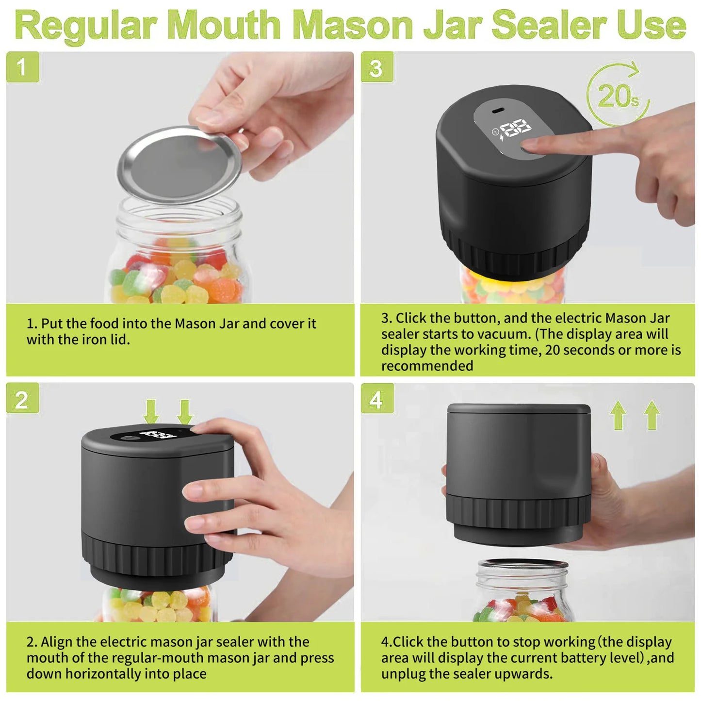 Cordless Electric Vacuum Sealer Kit for Mason Jars with Lids