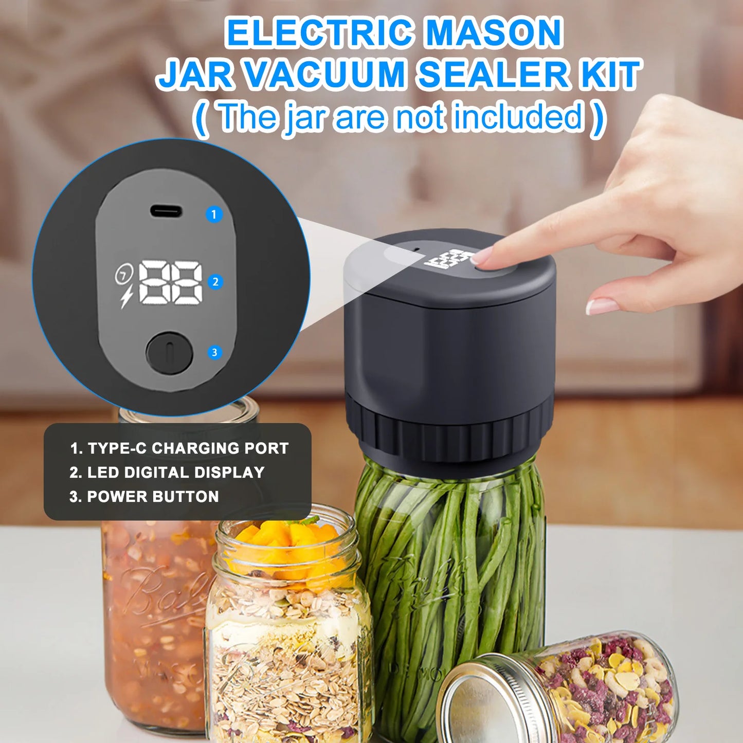 Cordless Electric Vacuum Sealer Kit for Mason Jars with Lids