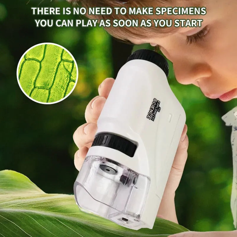 Pocket Microscope Kit for Kids - 60-120x, LED Light, Science Experiment Fun