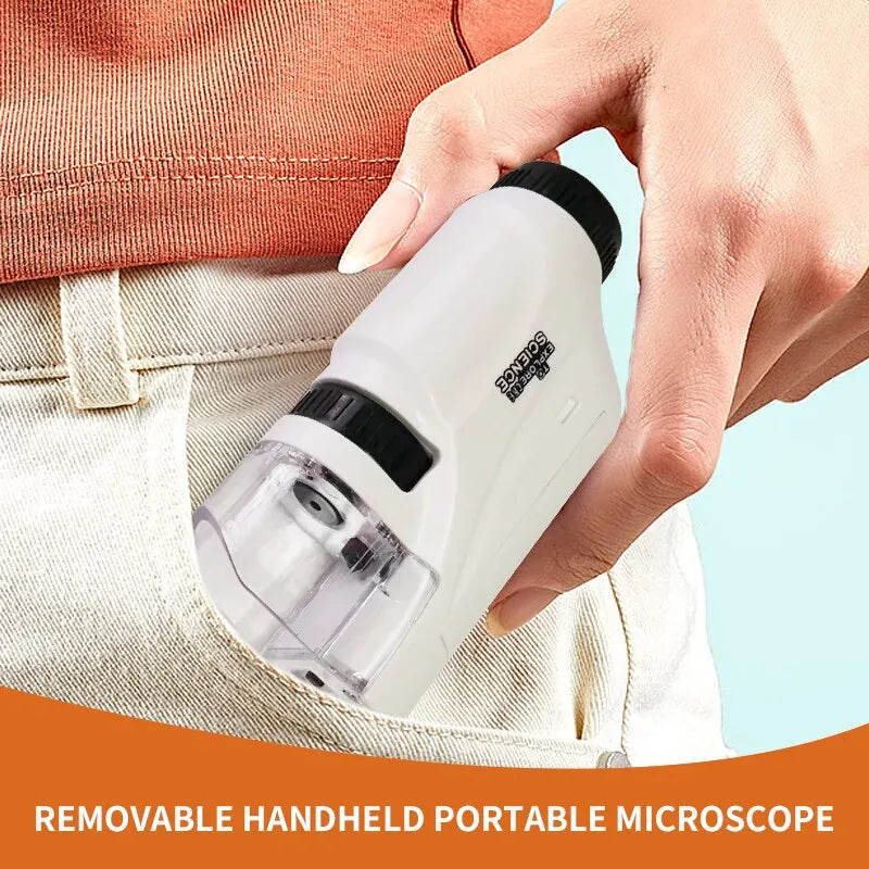 Pocket Microscope Kit for Kids - 60-120x, LED Light, Science Experiment Fun