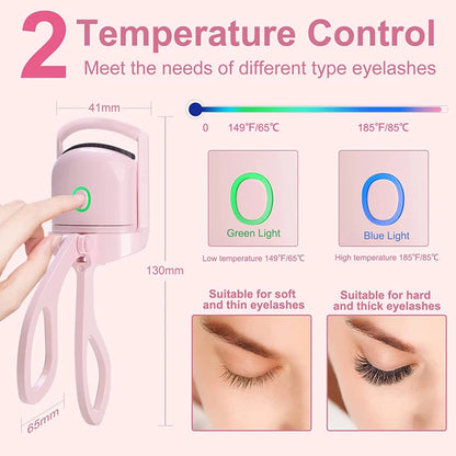 Heated Eyelashes Curler with Quick Heating & Long-Lasting Curling Effect - Rechargeable, 2-Level Temp